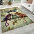 Whimsical scene of three frogs perched on branches area rugs carpet