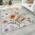 White floral print with bees and flowers area rugs carpet