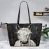 White horse painting leather tote bag