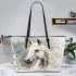 White horse portrait with smoke around leather tote bag