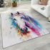 White horse with colorful paint splashes on its face area rugs carpet