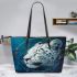 White leopad smile with dream catcher leather tote bag
