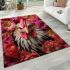 White rooster amidst pink flowers area rugs carpet