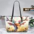 White tailed deer with large antlers and flowers on its head leather totee bag