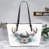 Whitetailed buck watercolor painting leather totee bag