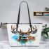 Whitetailed buck watercolor painting leather totee bag