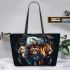 Wilds animals with dream catcher leather tote bag