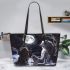 Wolves haft moon and draem catcher leather tote bag