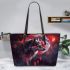 Wolves red moon and dream catcher leather tote bag