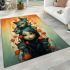 Woman surrounded by cats and flowers area rugs carpet