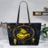 Yellow grinchy smile and dream catcher leather tote bag