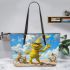 yellow grinchy with black sunglass Leather Tote Bag
