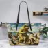 yellow grinchy with black sunglass ride bike Leather Tote Bag