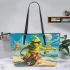 yellow grinchy with black sunglass ride motorbike Leather Tote Bag