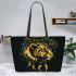Yellow panther and dream catcher leather tote bag