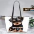 Yorkshire terrier puppy in a full body pose leather tote bag