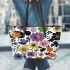 Flowers in the style of maru aronson different colors Leather Tote Bag, Totes, Crossbody, Purse: Bag Gift Idea for Girlfriend, Sitter, Birthday, Women ,Daughter, Mama, Ladies