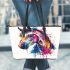 Abstract colorful horse head leather tote bag