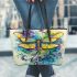 Abstract dragonfly with swirls and flowers leather Chic Stylish Tote Bag & Women Totes: Perfect Gift for Girlfriend | Crossbody, Purse, Handbag