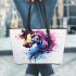 Abstract horse watercolor splashes leather tote bag