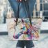 Abstract painting of a white horse leather tote bag