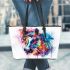 Abstract watercolor horse head leather tote bag