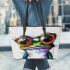 Acrylic painting of frog wearing glasses leaather tote bag