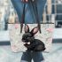 Adorable black rabbit with pink ears leather tote bag