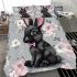 Adorable black rabbit with pink ears bedding set