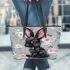 Adorable black rabbit with pink ears leather tote bag