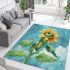 Adorable cartoon frog hanging onto the stem of a sunflower in full bloom area rugs carpet