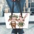 Adorable happy baby bunny couple in green leather tote bag