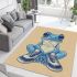 Adorable sitting blue tree frog wearing sneakers area rugs carpet