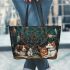 Alaska dogs and cats drink coffee with dream catcher leather tote bag