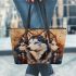 Alaska dogs with dream catcher leather tote bag