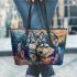 Alaska dogs with dream catcher leather tote bag