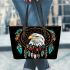 American eagle smile with dream catcher leather tote bag