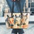 An impressionist painting of three horses leather tote bag