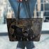 Angry black bear with dream catcher leather tote bag