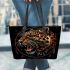 Angry leopard with dream catcher leather tote bag