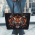 Angry tiger with dream catcher leather tote bag