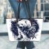 Angry white bear with dream catcher leather tote bag