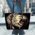 Angry white lion with dream catcher leather tote bag