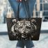 Angry white tiger with dream catcher leather tote bag