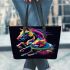 Animated horse with vibrant colors and dynamic strokes leather tote bag