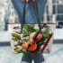 ants and music notes and violin with green leaves Leather Tote Bag