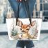 Baby deer in the snow leather totee bag