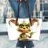 baby grinchy smile and dancing dogs Leather Tote Bag