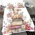 Baby rabbit sitting on top of books surrounded by flowers bedding set