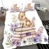 Baby rabbit sitting on top of books surrounded by flowers bedding set